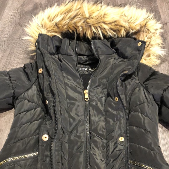 Steve Madden Girls XS Long Winter Dress Puffer with Gold Accents - Picture 6 of 11